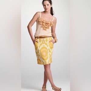 J. CREW Woman’s Linen Ochre ‘Ikat’ Straight Pencil Skirt in Paisley Print